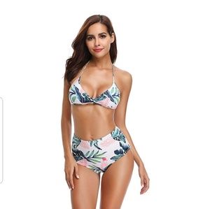 NWT Women Halter Bikini Set Floral Print Two Pc